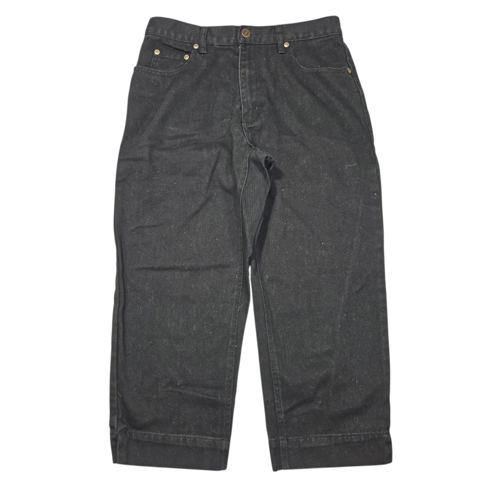 Eddie Bauer VTG Wide Leg Denim Pants Black Sz 8 High Rise Cotton